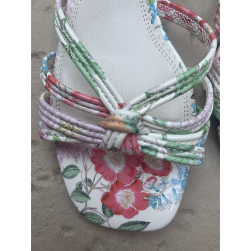 Vince‎ Cameo  6.5 Pastel Floral  Strappy  Block Heel Mule Sandals Braided Wood - Picture 13 of 14